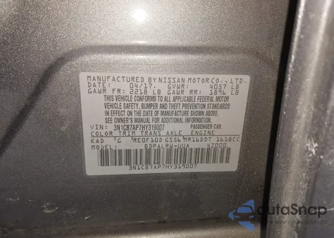 2017 Nissan Sentra Sr Turbo из США, поврежденный, VIN 3N1CB7AP7HY319007